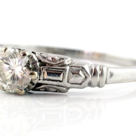 Vintage Antique Platinum Natural Diamond Art Deco Solitaire Engagement Ring - Picture 3 of 6